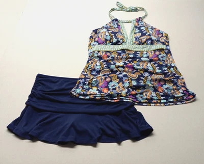 Traje de baño tankini Liz Claiborne Top L talla 14 y NUEVO Lands'End falda de baño 12 nuevo sin etiquetas Foto 1 de 4