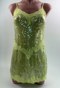 Victoria's Secret Sequin Spaghetti Straps Mini Dress Neon Yellow Size XL NWT - Picture 1 of 22