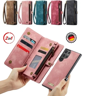 Hülle für Samsung Galaxy Handy Geldbeutel Kartenfach Tasche Zipper 2in1 Wallet - Bild 1 von 4