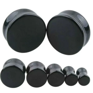 4MM-24MM STEIN OHR PLUG SCHWARZ ACHAT ONYX TUNNEL PIERCING STONE PLUGS FLESH NEU - Bild 1 von 2