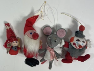 4 ADORNOS DE NAVIDAD VINTAGE Payaso Sueco Ratón Patinaje Fieltro Hong Kong - Imagen 1 de 15