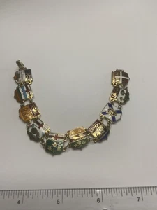 Gold Tone & Enamel Canada 10 State Provinces Crest Shields Bracelet - Picture 1 of 8