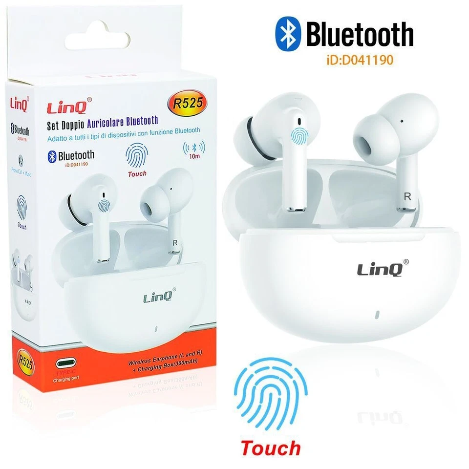 Auricolari Bluetooth LinQ R525 TWS con Custodia di Ricarica Touch Control - Immagine 1 di 1