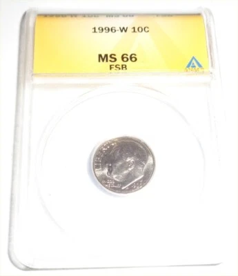 1996-W Roosevelt Dime ANACS graded MS-66 FSB (Full Split Bands) - Image 1 of 2