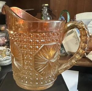 Imperial Carnival Glass Iridescent Marigold Star Medallion Vintage Small Pitcher - Picture 1 of 5
