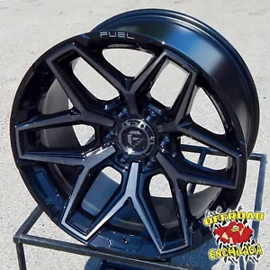 4/ 20x10 6x5.5 Black Fuel Flux Wheels Rims Fits Chevy Ram 1500 GMC Sierra Tundra - Picture 1 of 6