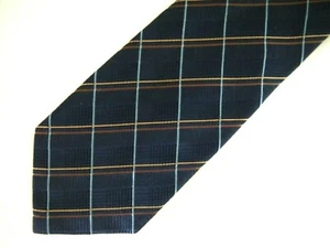 Bocara Mens Necktie Tie Navy Blue Brown Checkered 100% Silk 59" - Picture 1 of 4