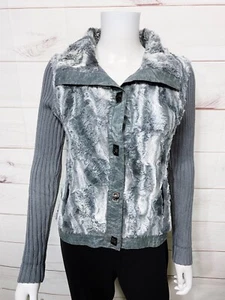 Draper's & Damon's Petites Womens Faux Fur Jacket PXS Gray Pockets Long Sleeve - Picture 1 of 7