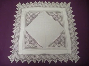 Vintage White Cut Out Crochet Square Tablecloth - 40" or 101.5 cm - Picture 1 of 9