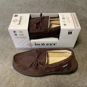 Isotoner Signature Mens Memory Foam Microsuede Moccasin Slippers Brown XL 11-12 - Picture 1 of 6