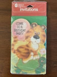 Vintage American Greetings 8pk Kids Birthday Invitation Cards Lion Turtle