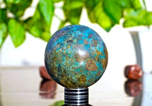 Rare Large 55MM Pyrite Sky-Blue Turquoise Stone Metaphysical Sphere Ball T5 - Picture 1 of 10