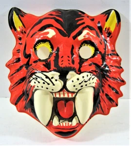 Máscara de Halloween de plástico de tigre dientes de sable colorida de colección - Imagen 1 de 1