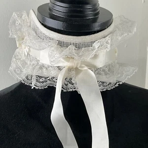 Vintage White Lace Victorian Style Ruffled Head Band Satin Ribbon Tie & Floral A - Picture 1 of 3