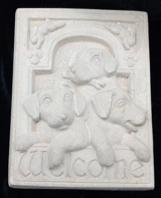 Carruth Studio 1992 "Welcome Puppies" Perros Piedra Fundida Placa Pared Estatuilla Foto 1 de 4