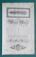 PENMANSHIP Writing Masters Instructions w/Vignette-1741 G. Bickham Antique Print