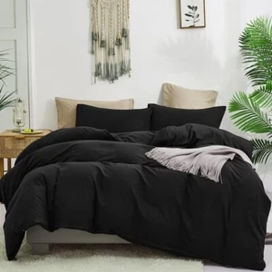 Black Comforter Set Queen Size Solid Color Bedding Comforter Set Soft Minimalist - Picture 1 of 7