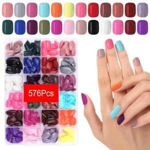 575pcs - Short Oval Press on Nails - Bulk Lot Multi Colours - Full Glossy + GLUE - Picture 1 of 3