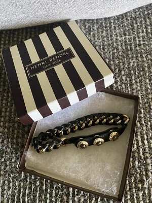Браслет-цепочка Henri Bendel черная кожа золото б/у в отличном состоянии - Изображение 1 из 4