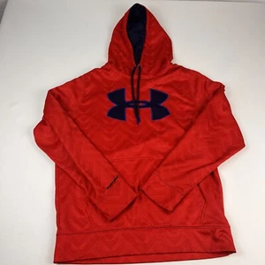 Under Armour Mens Hoodie Storm 1 Medium Fleece Lined Red Patterned Pullover - Picture 1 of 9