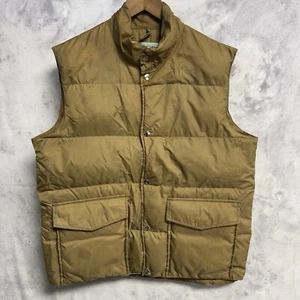 Vintage Duck Down Puffer Vest Mens Large 23x27.5 Brown Insulated Snap - Picture 1 of 17