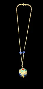 Vintage Cloisonn� Enamel Floral Ball Pendant 12K Gold Filled Chain Necklace - Picture 1 of 6