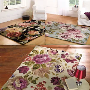 SMALL - EXTRA LARGE FLORAL THICK LUXURY VINTAGE ELEGANT CHIC 80% WOOL,SOFT RUGS - Picture 1 of 12