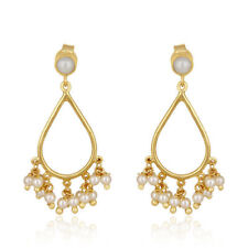 Beaded Pearl Gemstone 925 Silver Gold Plated Wedding Dangle Earrings Jewelry