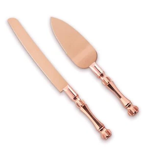 Rose Gold Cake Knife and Server Set Server & Knife Set of 2 with Acrylic Handles - Picture 1 of 9