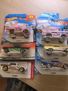 Hotwheels 55~57 Chevy 6 car lot. 5 HW & 1 MB. All cards good. - Picture 1 of 6