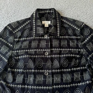 NEW Christopher & Banks Jacket Womens Small Black Embroidered Geometric Boho Y2K - Picture 1 of 10
