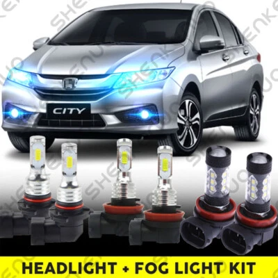 For Honda City 2016-2018 6X LED Headlight High Low Beam & Fog Light Bulbs 8000K - Image 1 of 4