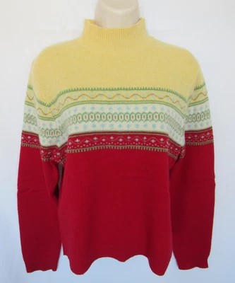 J.CREW MUJER L Amarillo Rojo Invierno Lana de Cordero Crew Manga Larga SUÉTER CUELLO SIMULADO Foto 1 de 4