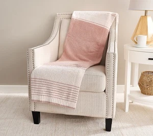 Barefoot Dreams 45"x60" CozyChic coperte a righe variegate crema/arancione standard - Foto 1 di 3