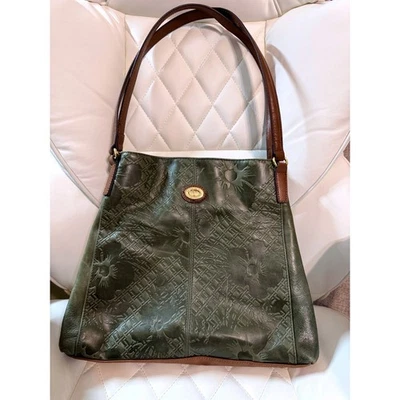 Bolso de Hombro Tignanello Cuero Repujado Verde Hobo Tote Protección RFID Foto 1 de 4