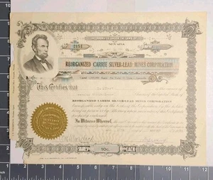 Certificado de acciones de capital reorganizado Carrie Silver Lead Mines Co. 1932 - Imagen 1 de 6