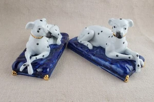 Juego de estatuillas almohadas azules vintage estilo Staffordshire pintadas perros dálmatas - Imagen 1 de 10