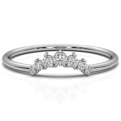 Anel feminino fino curvo empilhável corte redondo criado em laboratório diamante 0,09 ctw. - Imagem 1 de 3