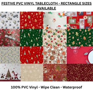 Christmas PVC Vinyl Tablecloth, Wipe Clean Table Cloth, Rectangle Table Cover - Picture 1 of 124