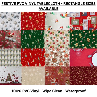 Christmas PVC Vinyl Tablecloth, Wipe Clean Table Cloth, Rectangle Table Cover - Image 1 of 4