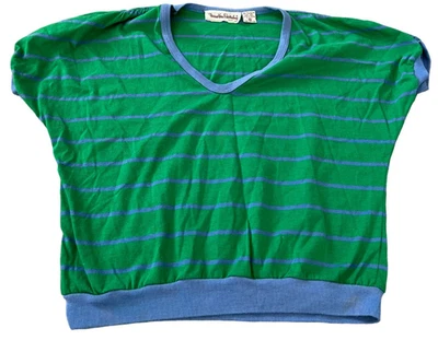 Camisa Top Vintage Diane von Furstenberg Mujer Azul Verde Rayas Talla M S/S Foto 1 de 4