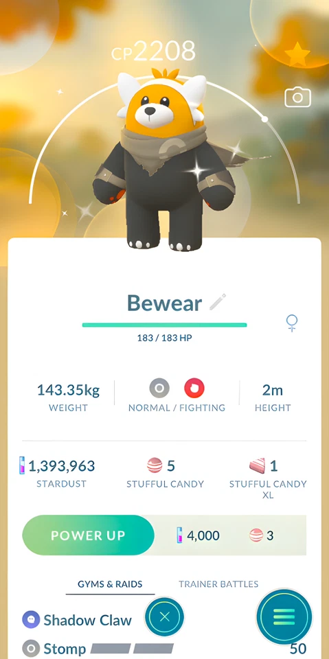 Shiny Bewear Wilderness Cape | Registered or Unregistered | Pokemon Tr-de Go ✨ - Image 1 of 1