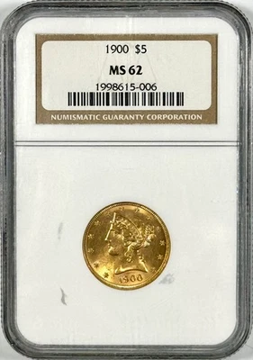 1900 年 5 美元黄金自由头 NGC 评级 MS62 — 第 1/4 张图片