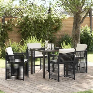 Set da Pranzo per Giardino 5 pcs Nero polyrattan - Foto 1 di 6