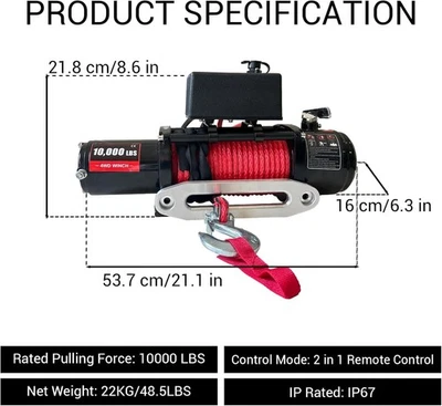 10000 lb Electric Winch for Truck Synthetic Rope Waterproof Remote Control - Image 1 of 4