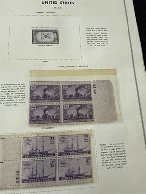 5 US Plate Block Stamps  Of 4 (20) 1943/44 #922-926 On Scott Pages. MNH - Image 1 of 2