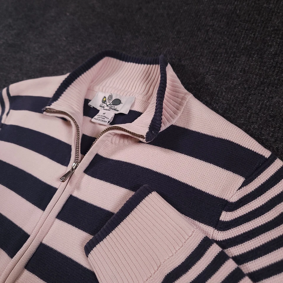 Brooks Brothers ProSport Pink Black Striped Zip Cardigan Sweater M Supima Cotton - Image 1 of 4