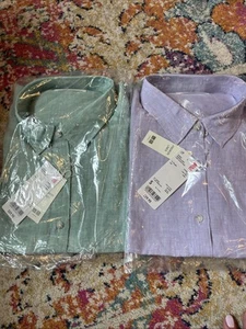 Camisas L/S de lino premium uniqlo-2 nuevas con etiquetas pequeñas verde menta/lavanda - Imagen 1 de 9