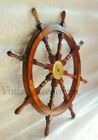 36" Nautical Brass Wall Wooden Ship Antique Design Wheel Pirate Boat Style Décor