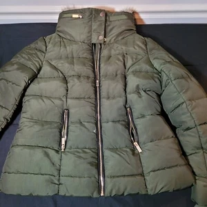 New York & Company Faux Fur Trim Hidden Hooded Jacket Medium - Picture 1 of 13